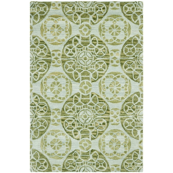 SAFAVIEH Wyndham Louise Medallion Wool Area Rug, Turquoise/Green, 4' x 6'