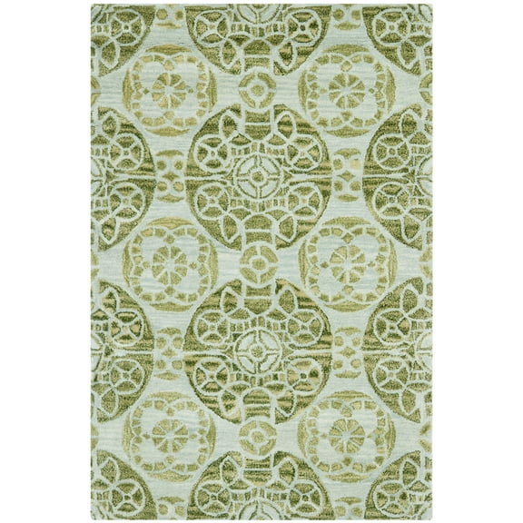 SAFAVIEH Wyndham Louise Medallion Wool Area Rug, Turquoise/Green, 4' x 6'