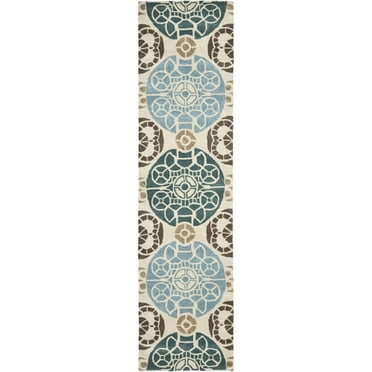 SAFAVIEH Wyndham Louise Medallion Wool Runner Rug, Beige/Blue, 2'3" x 9'