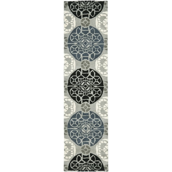 SAFAVIEH Wyndham Louise Medallion Wool Runner Rug, Grey/Black, 2'3" x 7'