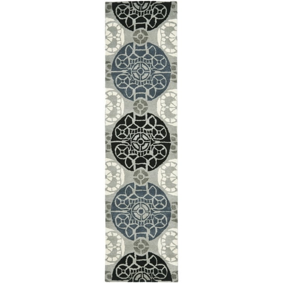 SAFAVIEH Wyndham Louise Medallion Wool Runner Rug, Grey/Black, 2'3" x 9'