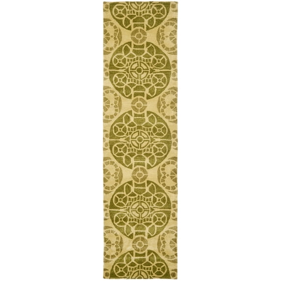 SAFAVIEH Wyndham Louise Medallion Wool Runner Rug, Honey/Green, 2'3" x 9'