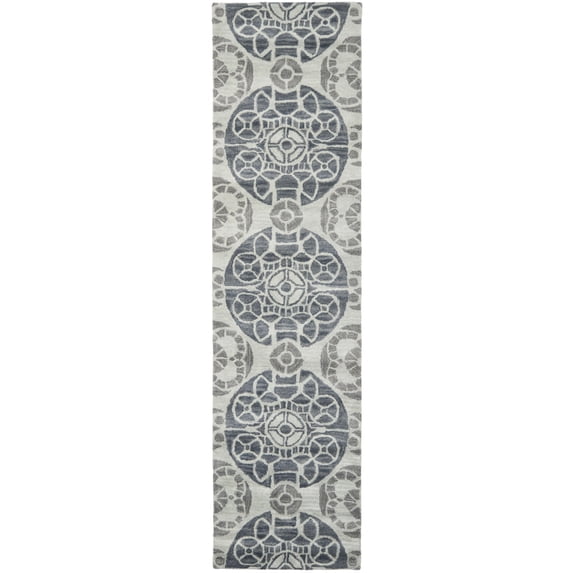 SAFAVIEH Wyndham Louise Medallion Wool Runner Rug, Silver/Blue, 2'3" x 11'