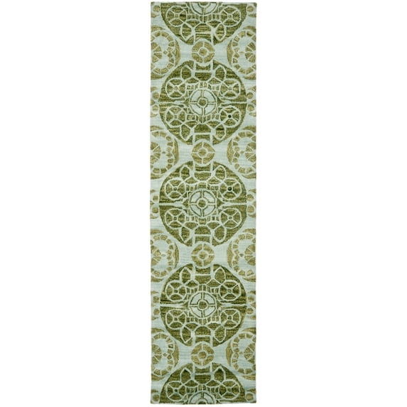 SAFAVIEH Wyndham Louise Medallion Wool Runner Rug, Turquoise/Green, 2'3" x 7'