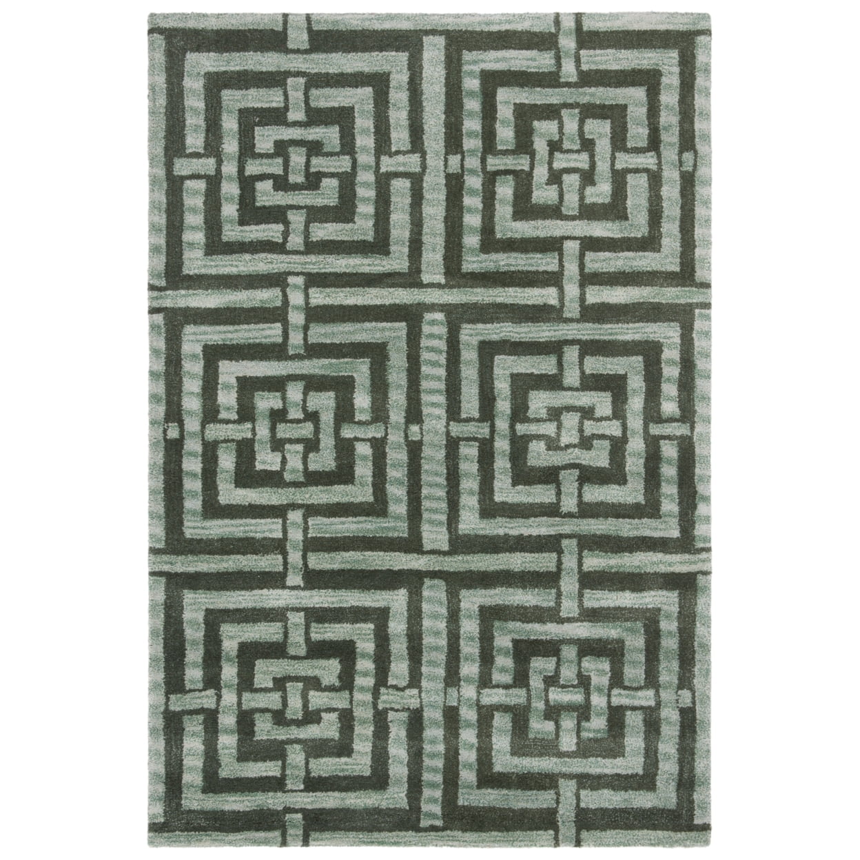 Sage Green Hand-Tufted Wool and Cotton Rectangular Rug 4' x 6'