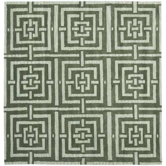 SAFAVIEH Wyndham Major Geometric Wool Area Rug, Sage, 7' x 7' Square