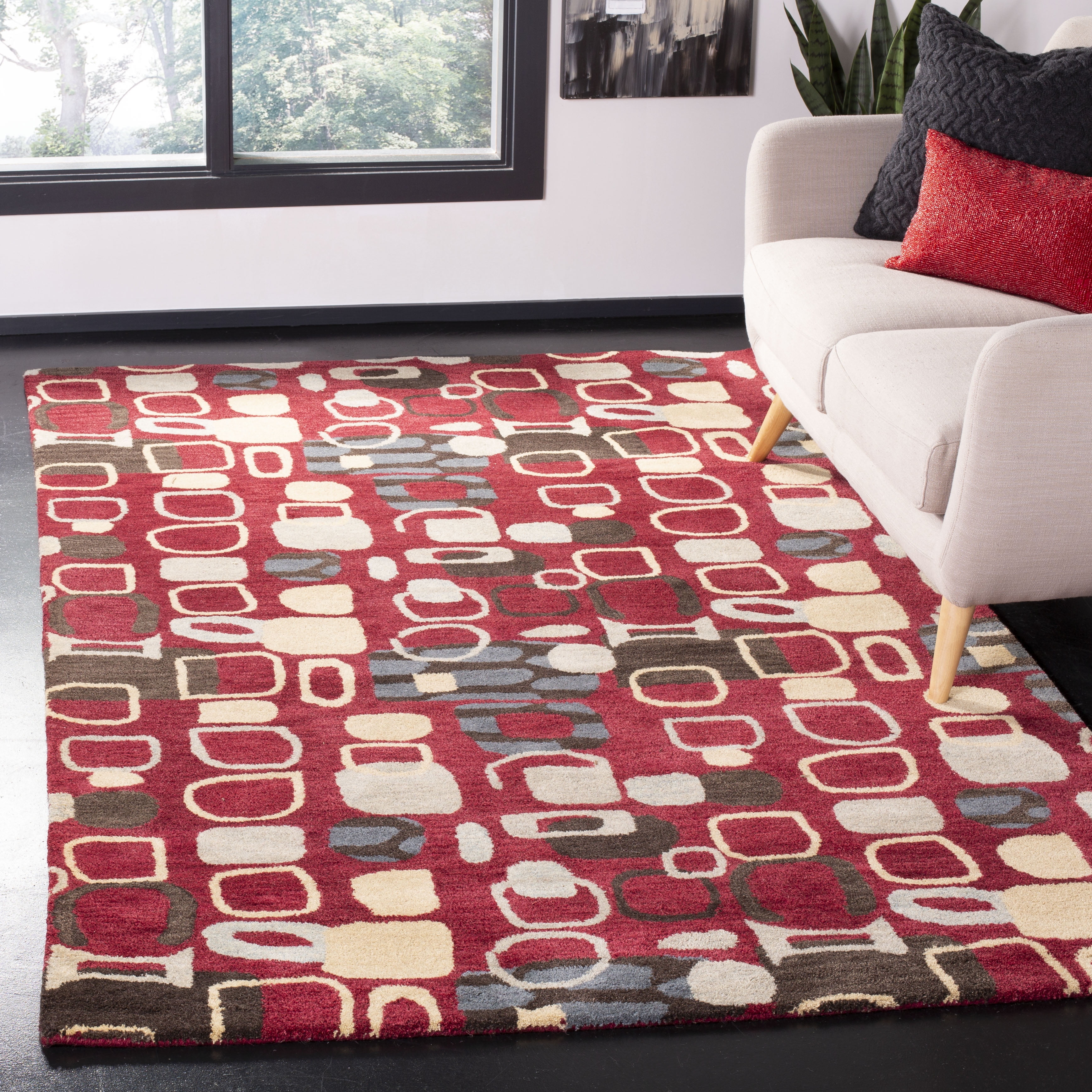 Red and Multi Wool Handmade Tufted 4' x 6' Area Rug