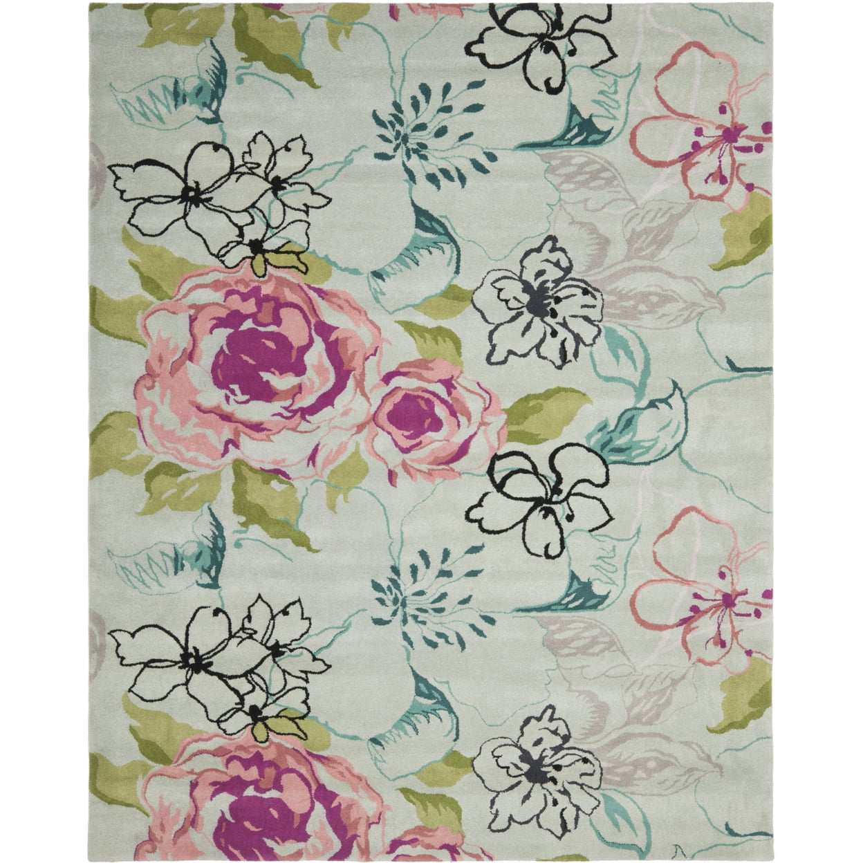 Blue and Multicolor Floral Wool 6' x 9' Handmade Rug