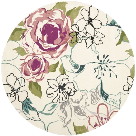 SAFAVIEH Wyndham Mira Floral Rose Wool Area Rug, Ivory/Multi, 7' x 7' Round