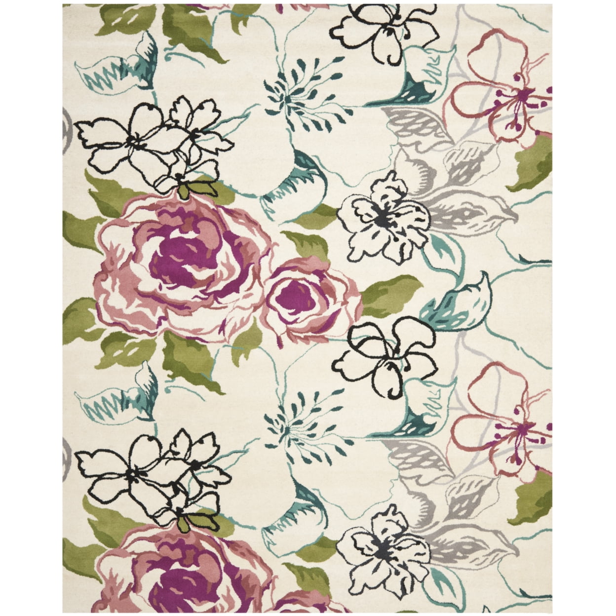 Ivory and Multicolor Floral Hand-Tufted Wool 8' x 10' Area Rug
