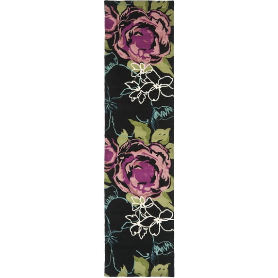 SAFAVIEH Wyndham Mira Floral Rose Wool Runner Rug, Black/Multi, 2'3" x 9'