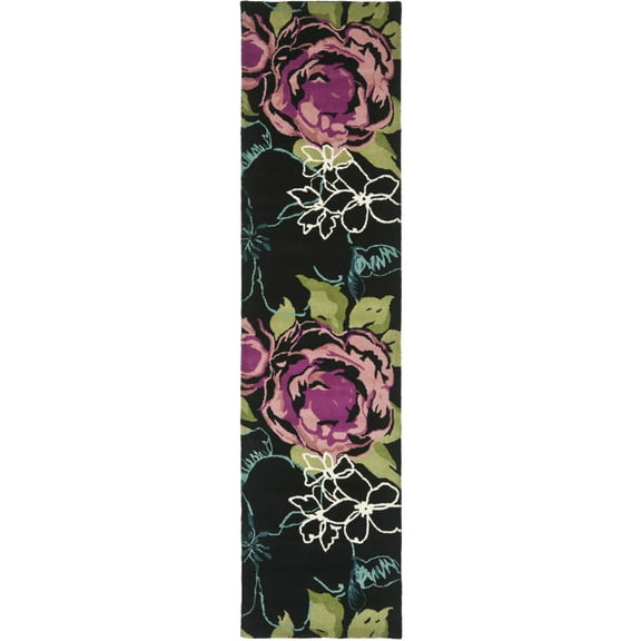 SAFAVIEH Wyndham Mira Floral Rose Wool Runner Rug, Black/Multi, 2'3" x 9'