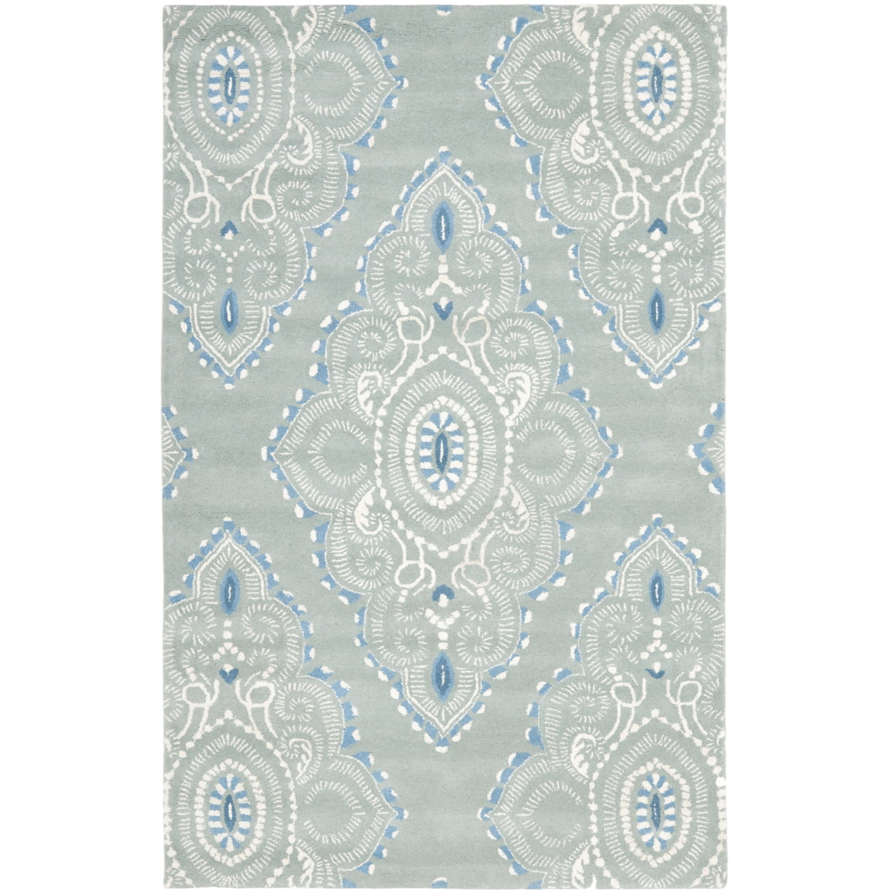 Blue and Ivory Hand-Tufted Wool 4' x 6' Area Rug