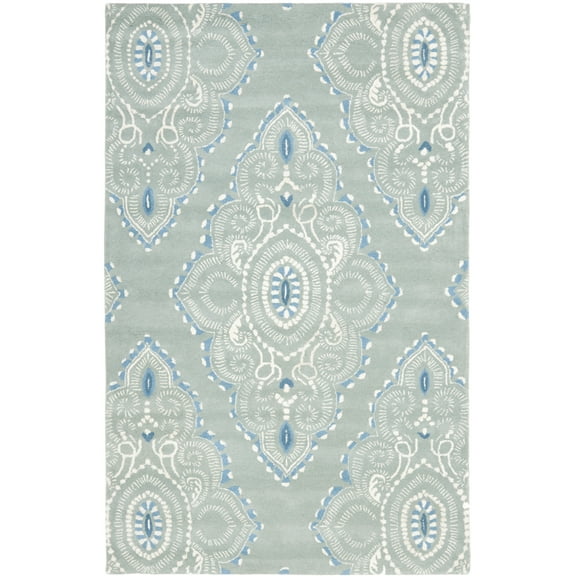 SAFAVIEH Wyndham Pompeii Damask Wool Area Rug, Blue/Ivory, 5' x 8'