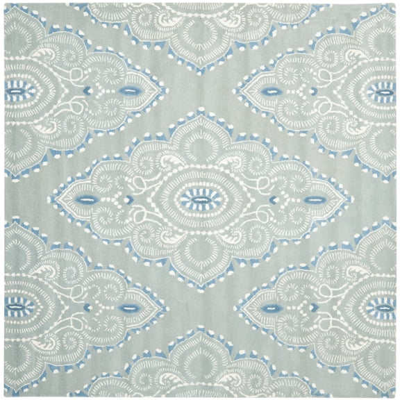 SAFAVIEH Wyndham Pompeii Damask Wool Area Rug, Blue/Ivory, 7' x 7' Square