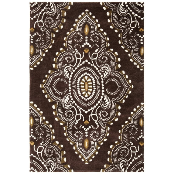 SAFAVIEH Wyndham Pompeii Damask Wool Area Rug, Brown/Ivory, 4' x 6'