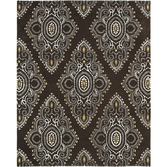 SAFAVIEH Wyndham Pompeii Damask Wool Area Rug, Brown/Ivory, 7' x 7' Square
