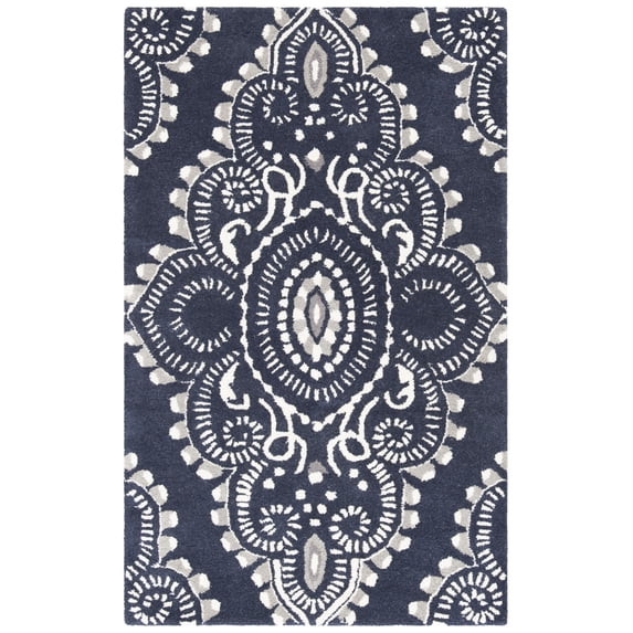 SAFAVIEH Wyndham Pompeii Damask Wool Area Rug, Dark Grey/Ivory, 2' x 3'