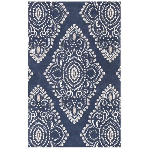 SAFAVIEH Wyndham Pompeii Damask Wool Area Rug, Dark Grey/Ivory, 4' x 6'