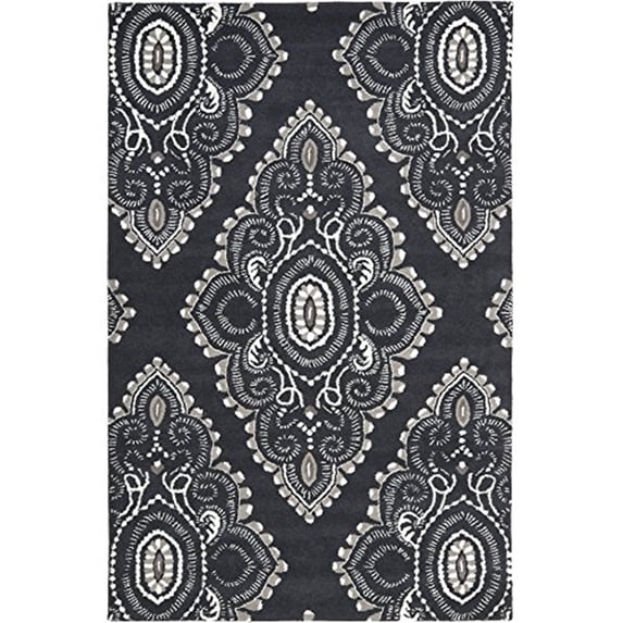 SAFAVIEH Wyndham Pompeii Damask Wool Area Rug, Dark Grey/Ivory, 6' x 9'