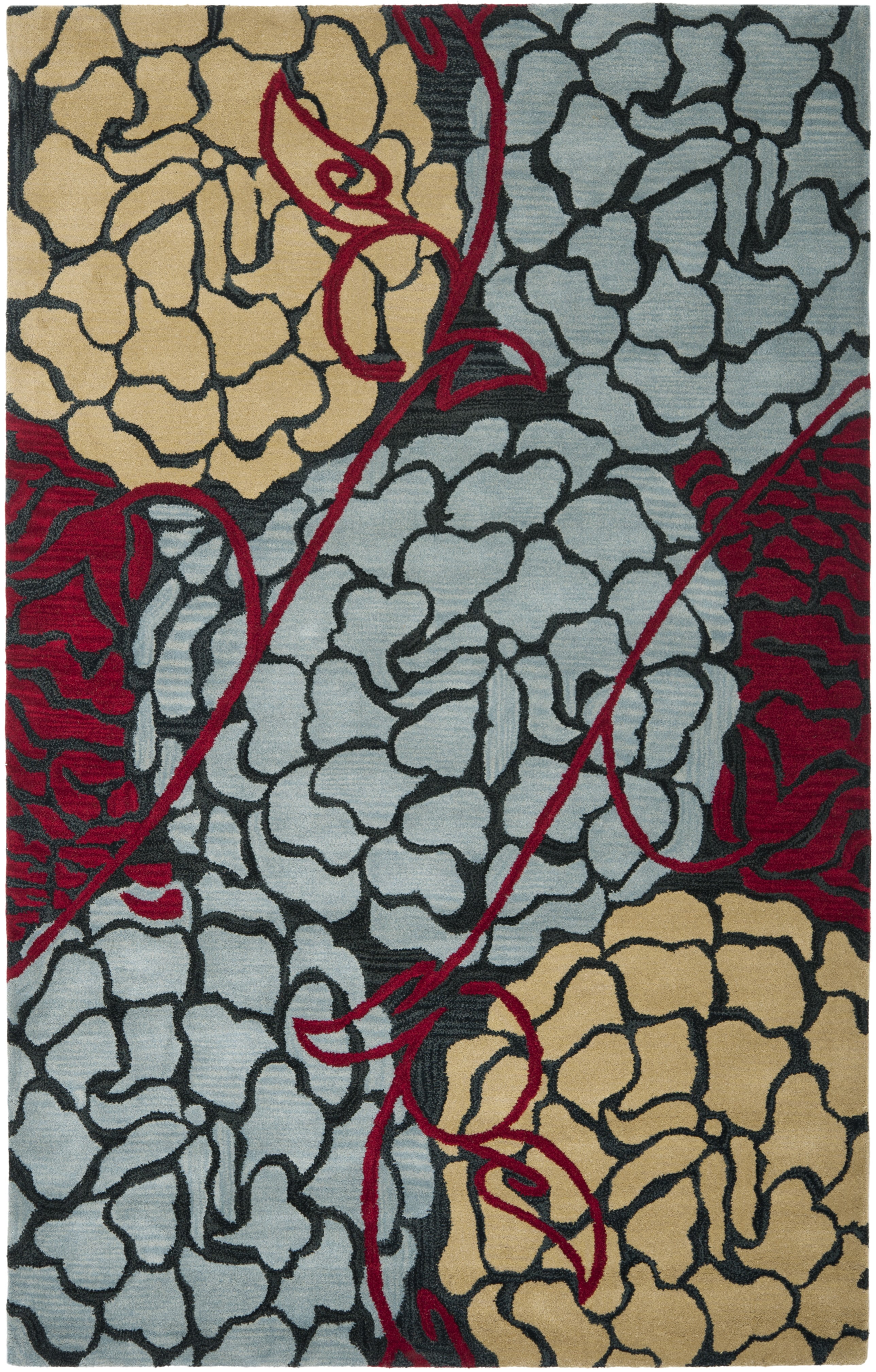 Handmade Red and Charcoal Floral Wool Area Rug