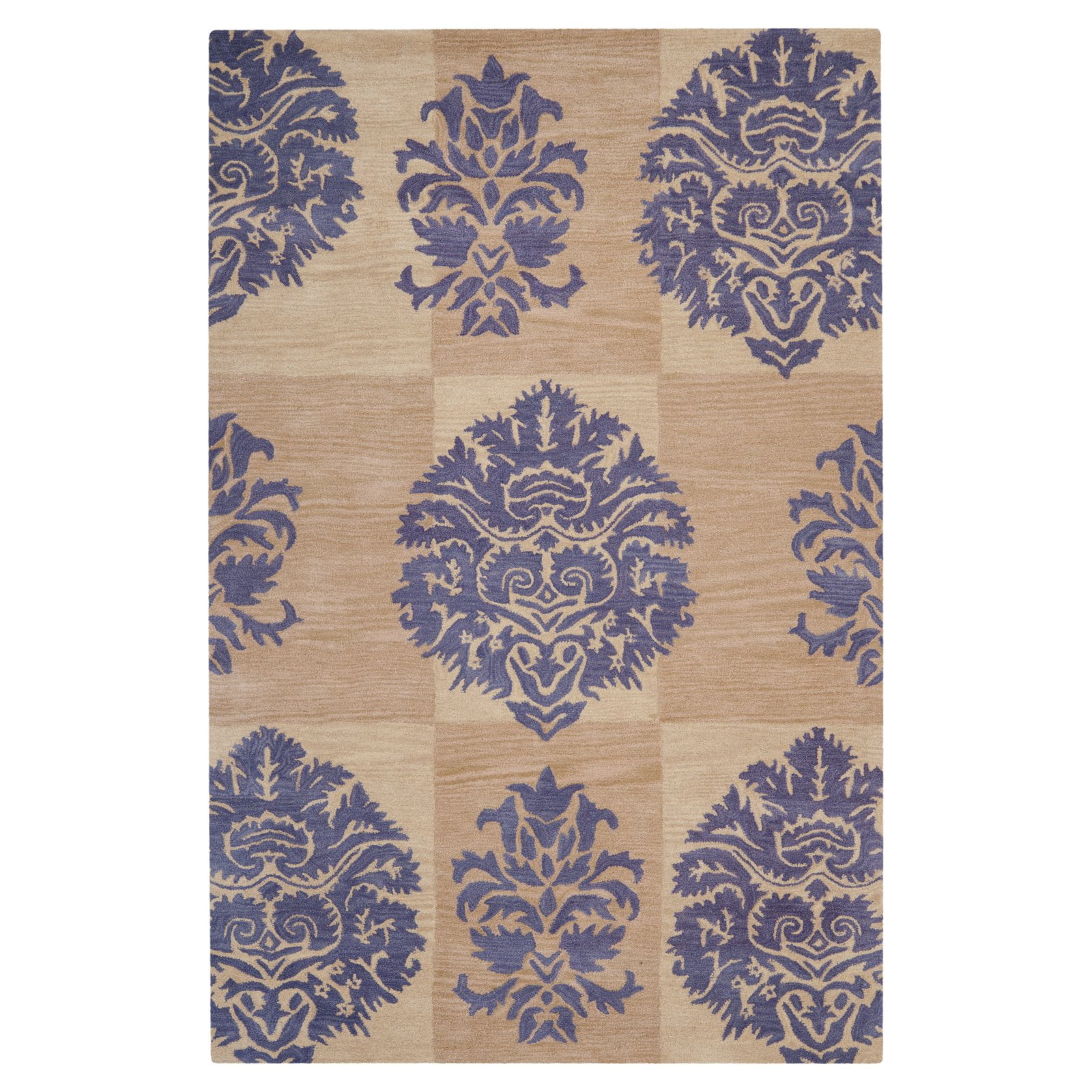 Beige and Lavender Floral Hand-Tufted Wool Area Rug 6' x 9'