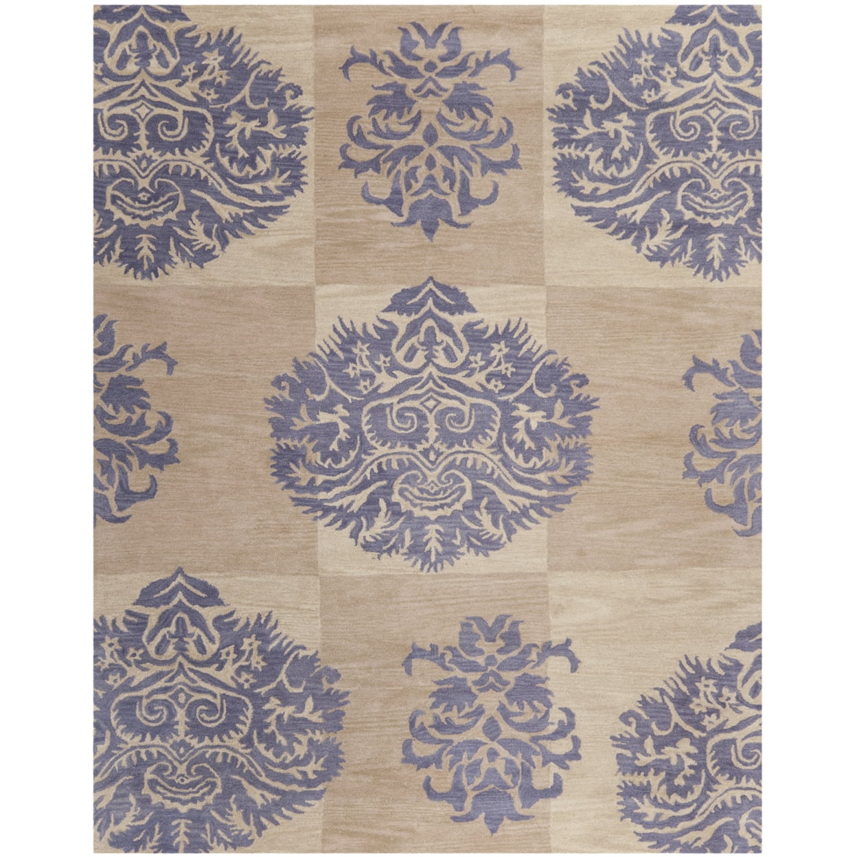 Beige and Lavender Floral Hand-Tufted Wool Area Rug 6' x 9'