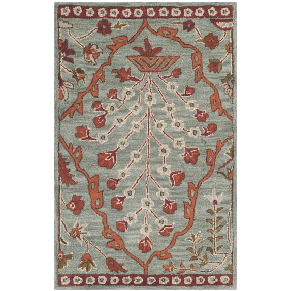 SAFAVIEH Wyndham Thurstan Floral Geometric Wool Area Rug, Blue/Rust, 2' x 3'