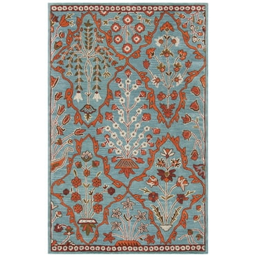 SAFAVIEH Wyndham Thurstan Floral Wool Area Rug, Blue/Rust, 5' x 8'