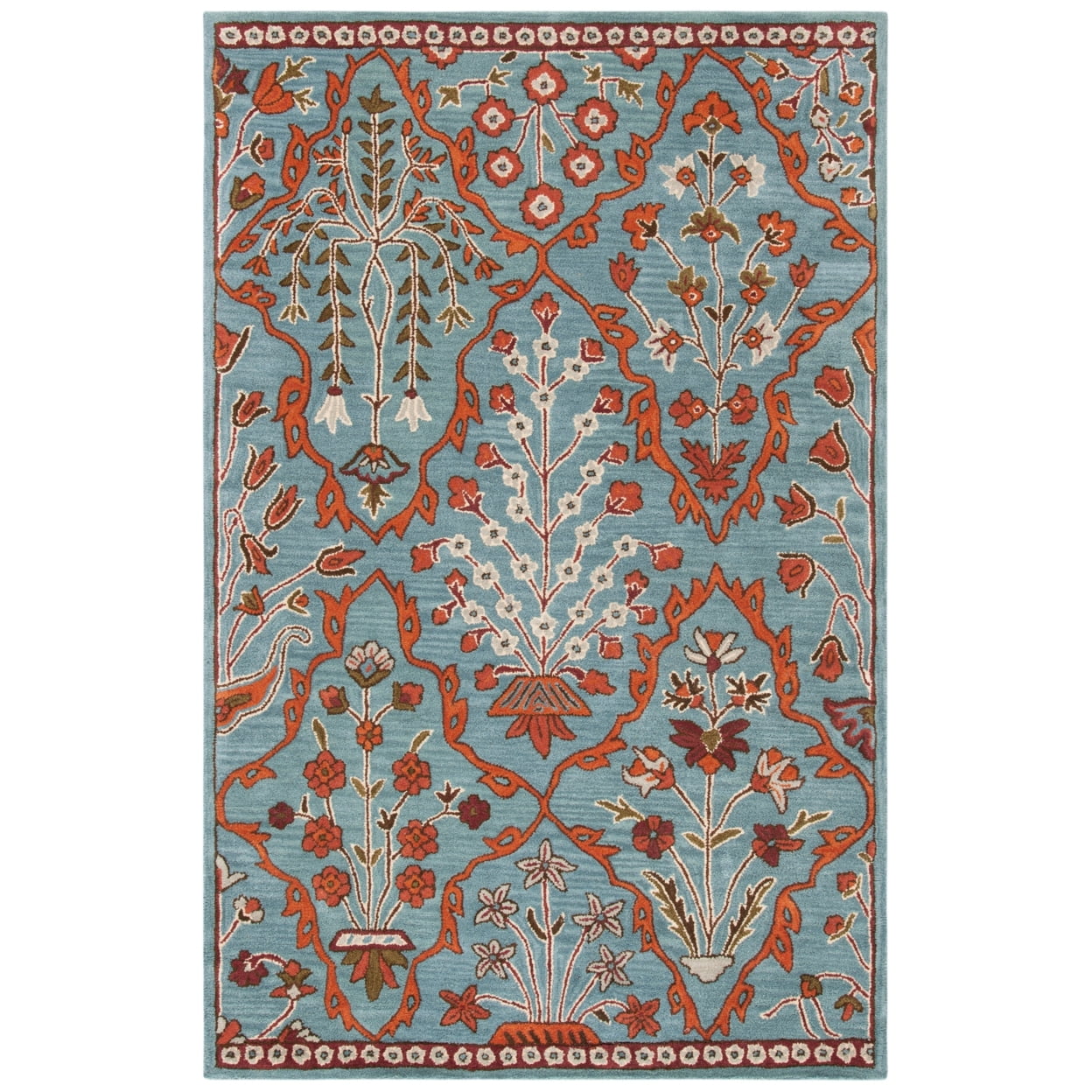 Handmade Floral Elegance Wool Area Rug, Blue, 5' x 8'