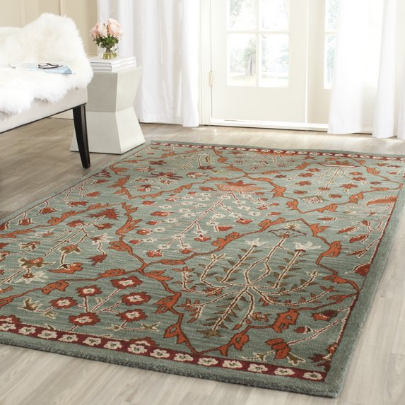 SAFAVIEH Wyndham Thurstan Floral Geometric Wool Area Rug, Blue/Rust, 7' x 7' Square