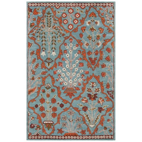 SAFAVIEH Wyndham Thurstan Floral Geometric Wool Area Rug, Blue/Rust, 8' x 10'