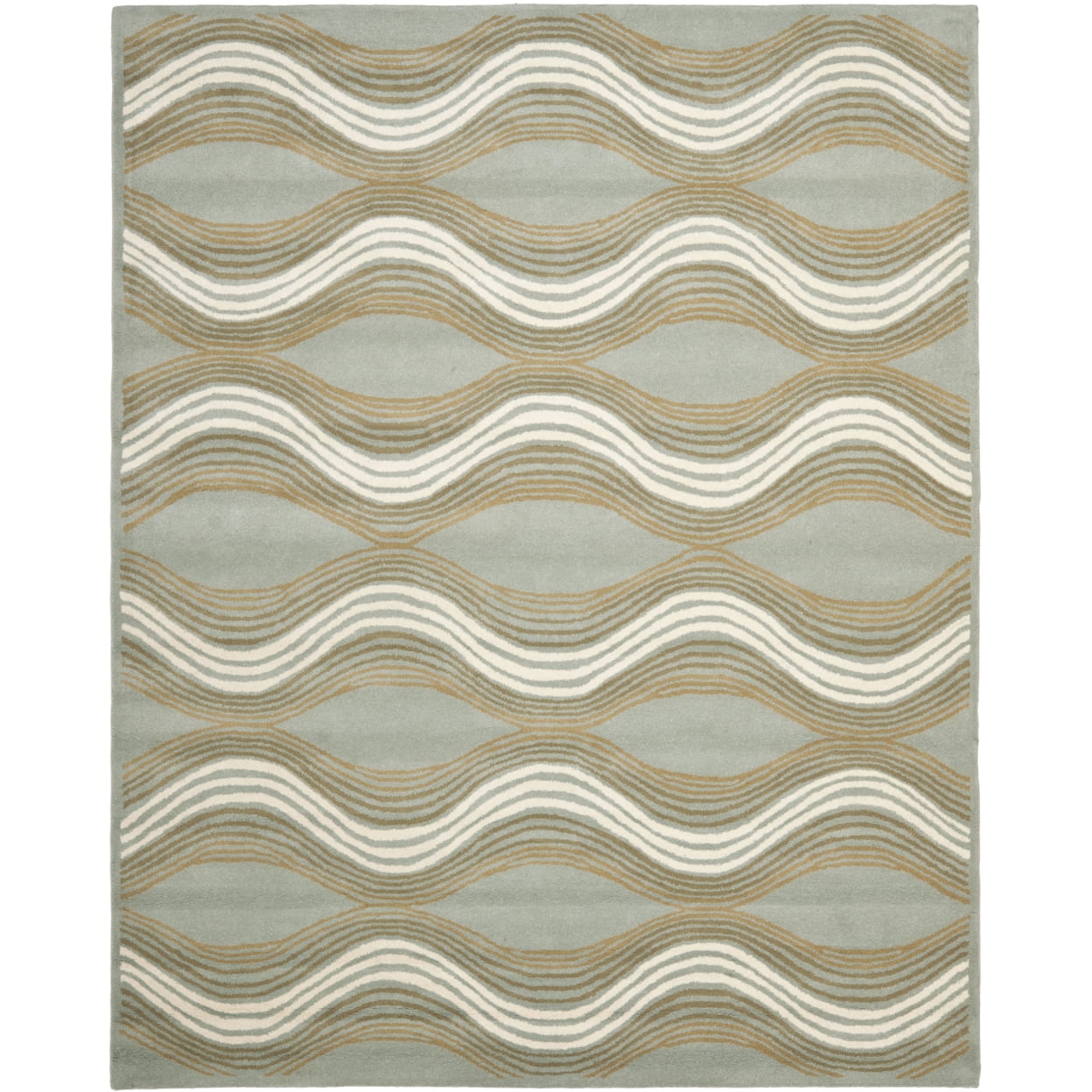 Blue and Beige Tufted Wool 6' x 9' Area Rug