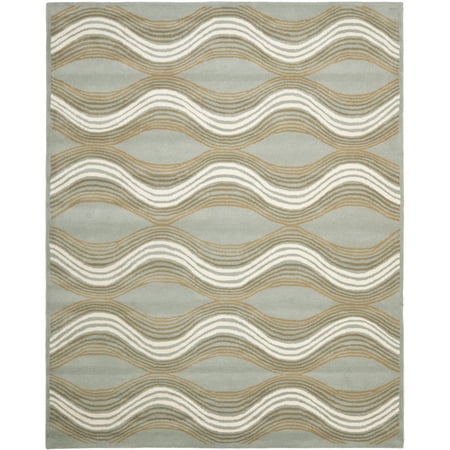SAFAVIEH Wyndham Victoria Wavy Chevron Wool Area Rug, Blue/Multi, 8'9" x 12'