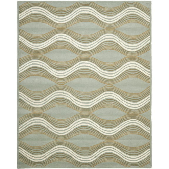 SAFAVIEH Wyndham Victoria Wavy Chevron Wool Area Rug, Blue/Multi, 8'9" x 12'