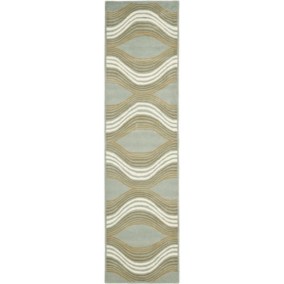 SAFAVIEH Wyndham Victoria Wavy Chevron Wool Runner Rug, Blue/Multi, 2'3" x 7'