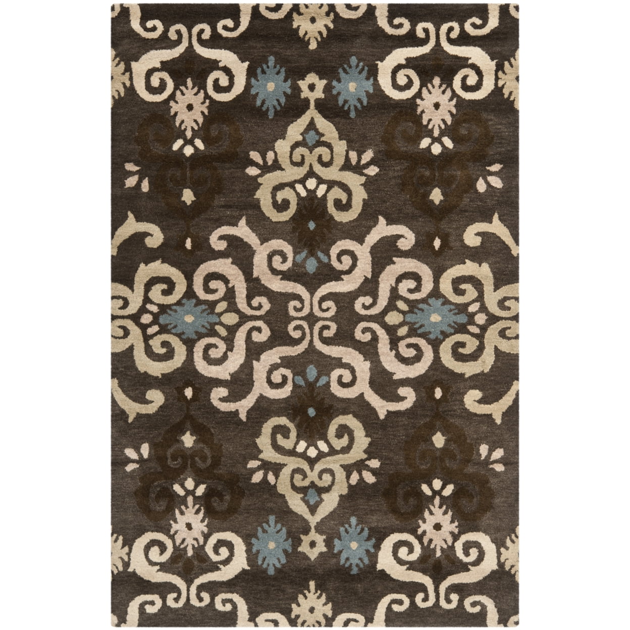 Ivory and Brown Floral Hand-Tufted Wool Area Rug 3' x 5'