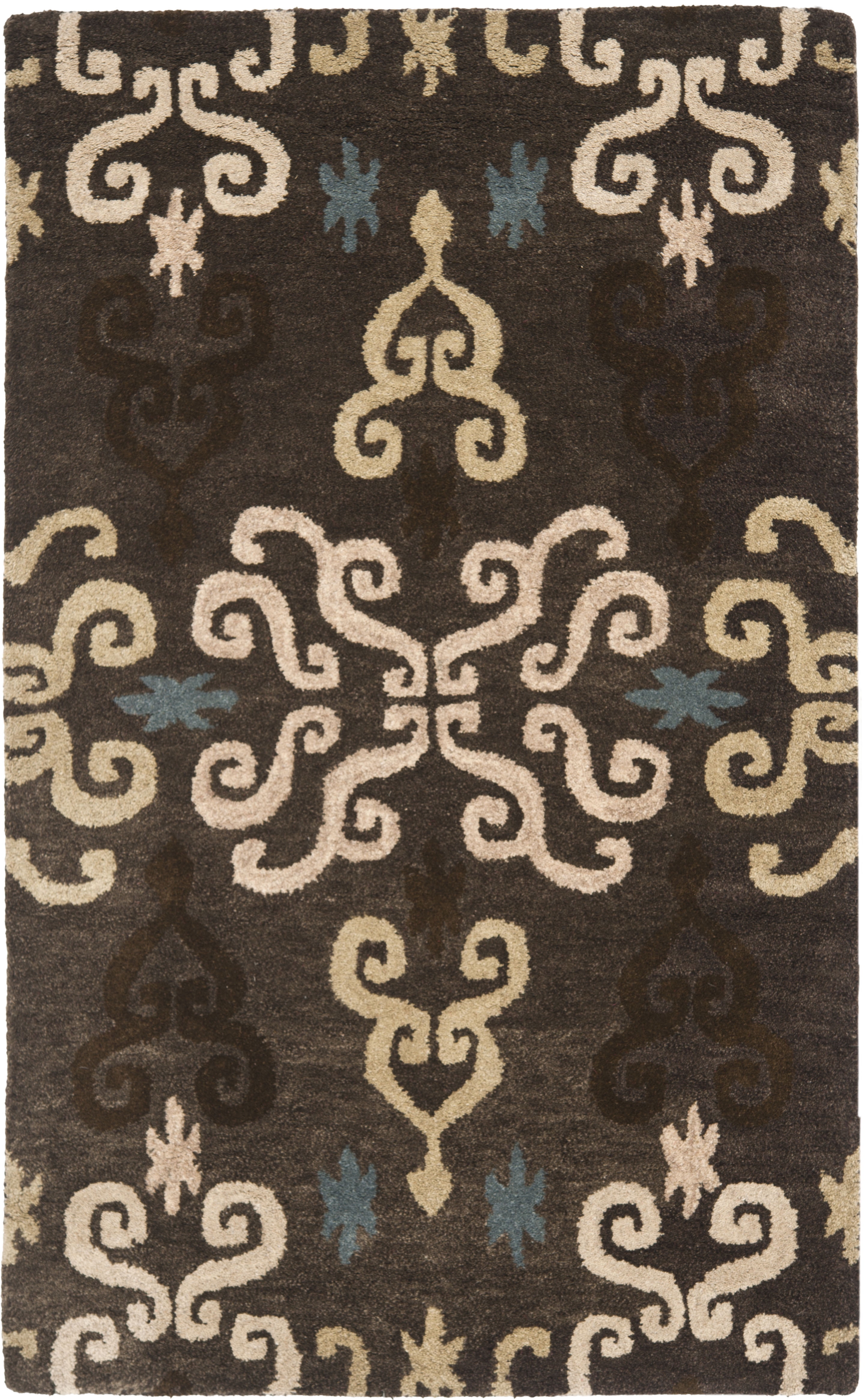 Ivory and Brown Floral Hand-Tufted Wool Area Rug 3' x 5'