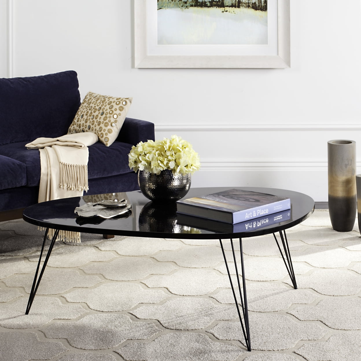 Wynton Triangular Black Wood & Iron Coffee Table - 44"W