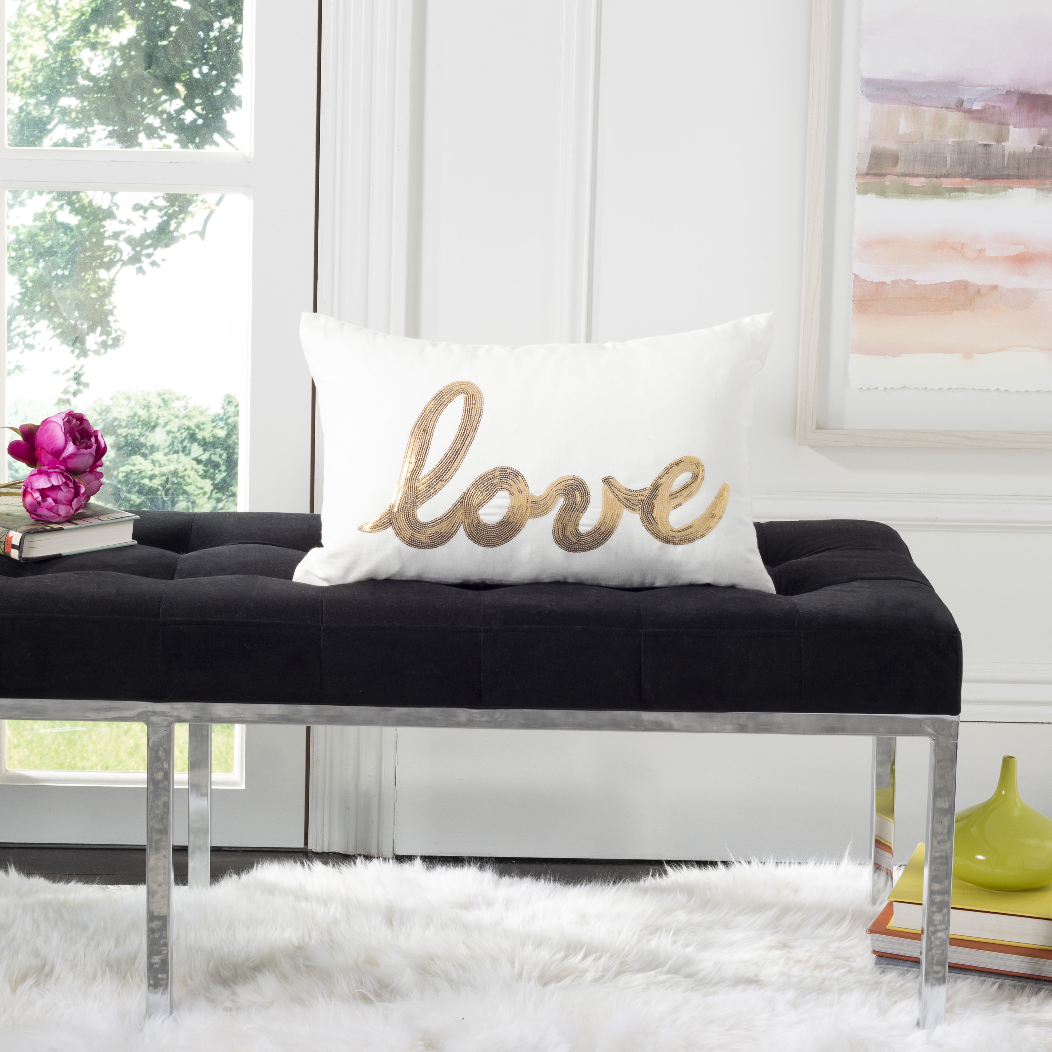 12" x 18" Cream and Gold Foil Accent Pillow