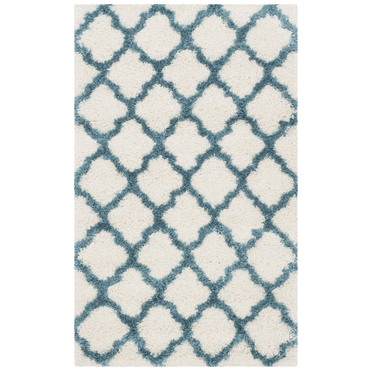 Ivory and Blue Kids Shag Trellis Area Rug 3' x 5'