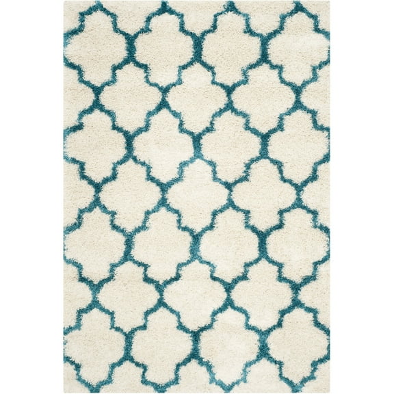 SAFAVIEH Yadira Geometric Quatrefoil Kids Shag Area Rug, Ivory/Blue, 5' x 8'