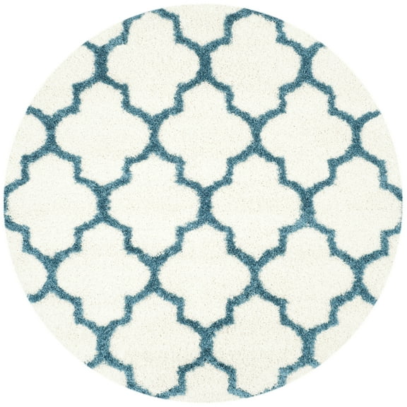 SAFAVIEH Yadira Geometric Quatrefoil Kids Shag Area Rug, Ivory/Blue, 6'7" x 6'7" Round