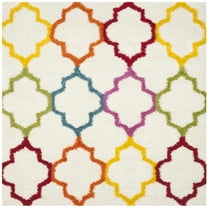 SAFAVIEH Yadira Geometric Quatrefoil Kids Shag Area Rug, Ivory/Multi, 6'7" x 6'7" Square