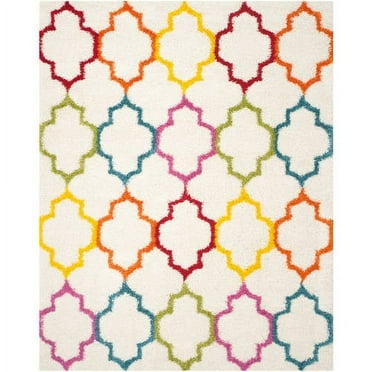 SAFAVIEH Yadira Geometric Quatrefoil Kids Shag Area Rug, Ivory/Multi, 8'6" x 12'