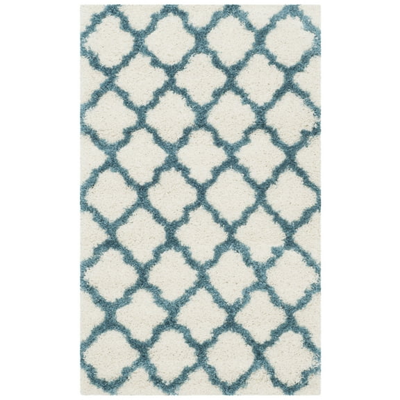 SAFAVIEH Yadira Geometric Quatrefoil Kids Shag Runner Rug, Ivory/Blue, 2'3" x 5'