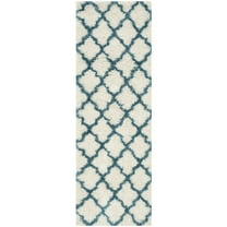 SAFAVIEH Yadira Geometric Quatrefoil Kids Shag Runner Rug, Ivory/Blue, 2'3" x 7'