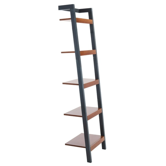 SAFAVIEH Yassi 5 Tier Leaning Etagere, Honey Brown/Charcoal (18.1 in. W x 11 in. D x 72.4 in. H)