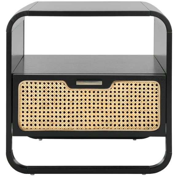 SAFAVIEH Yates Contemporary 1 Drawer Nightstand,Black/Natural Rattan