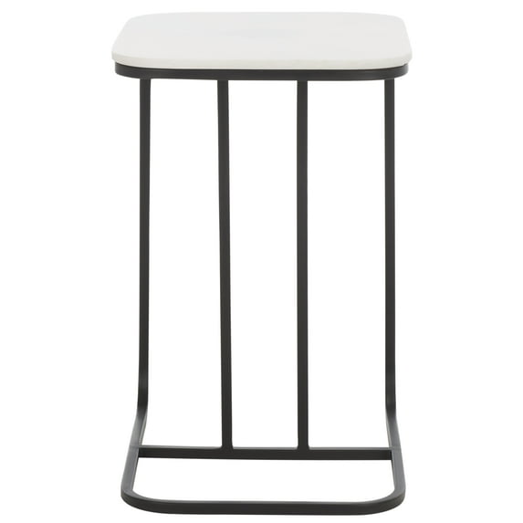 SAFAVIEH Yenna Modern 23" Accent End Table, White Marble/Black